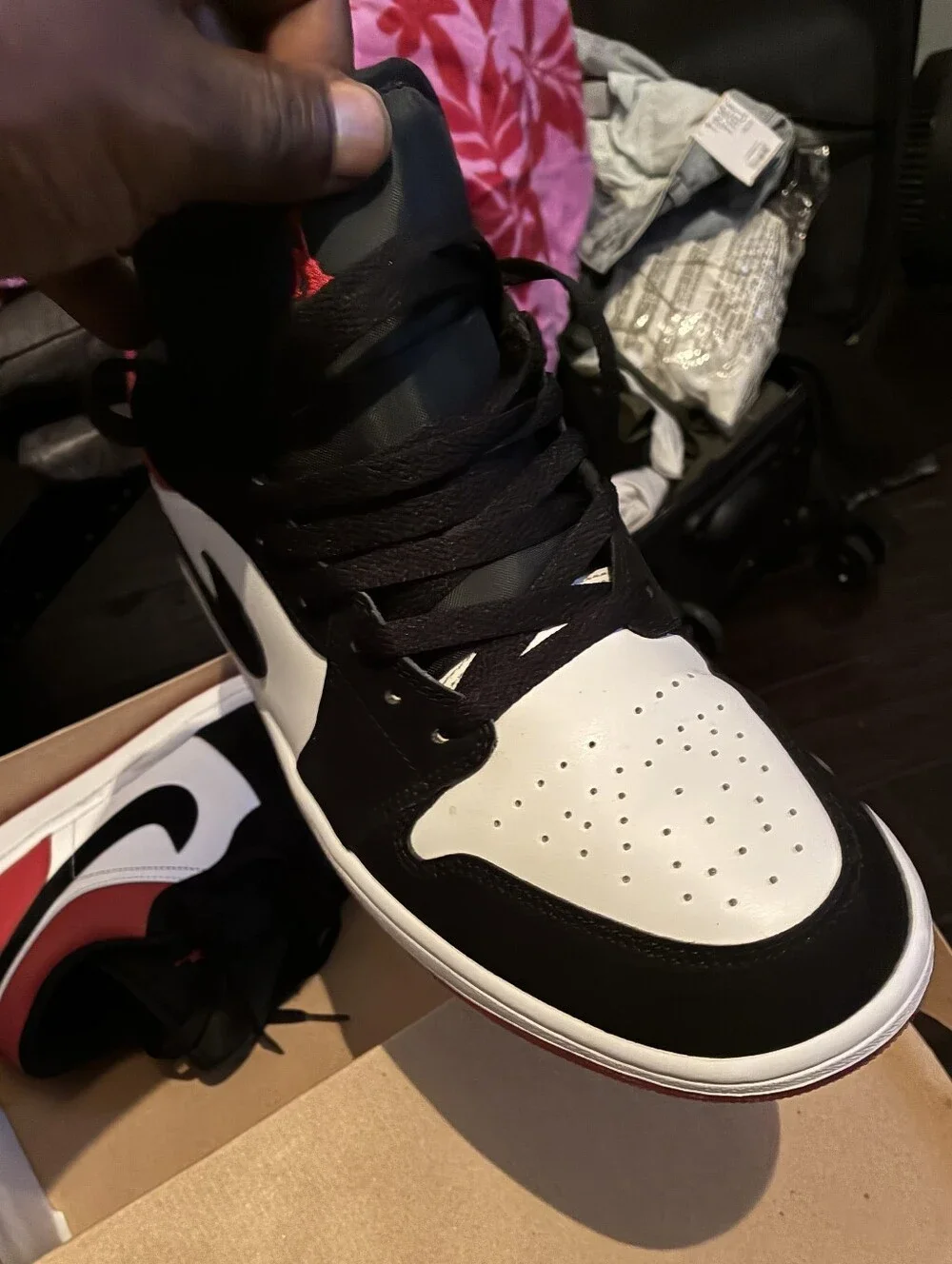 Jordan 1 Low Black/White/Red Men's Sneakers